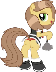 Size: 5443x6981 | Tagged: suggestive, artist:fillerartist, banned from derpibooru, deleted from derpibooru, derpibooru import, oc, oc:milly millstone, unofficial characters only, pony, absurd resolution, bipedal, bipedal leaning, boots, butt, clothes, dock, duster, female, leaning, looking at you, maid, mare, plot, shoes, simple background, solo, solo female, transparent background, vector