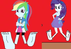Size: 3428x2360 | Tagged: suggestive, artist:jerrybonds1995, banned from derpibooru, deleted from derpibooru, derpibooru import, rainbow dash, rarity, equestria girls, 1000 hours in ms paint, feet, fetish, foot fetish, why, wtf, you tried