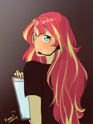 Size: 768x1024 | Tagged: safe, artist:extraluna, banned from derpibooru, deleted from derpibooru, derpibooru import, sunset shimmer, equestria girls, looking back, smiling, solo