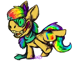 Size: 970x823 | Tagged: safe, artist:67fats, banned from derpibooru, deleted from derpibooru, derpibooru import, oc, unofficial characters only, earth pony, pony, clothes, rainbow, scarf, simple background, smiling, solo, transparent background