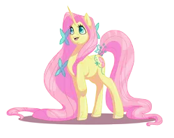 Size: 2278x1816 | Tagged: safe, artist:xxcommandershepardxx, banned from derpibooru, deleted from derpibooru, derpibooru import, fluttershy, pony, unicorn, leak, spoiler:g5, cute, female, fluttershy (g5), g5, long mane, mare, open mouth, raised hoof, shyabetes, simple background, smiling, transparent background, unicorn fluttershy