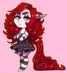 Size: 500x545 | Tagged: safe, artist:morkemime, banned from derpibooru, deleted from derpibooru, derpibooru import, oc, oc:cherry blood, unofficial characters only, semi-anthro, bipedal, chibi, clothes, long hair, socks, solo, striped socks