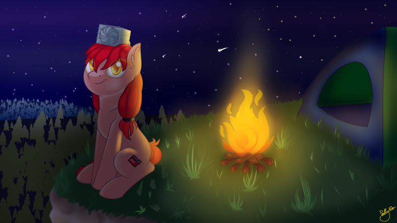 Size: 1920x1080 | Tagged: safe, artist:firelight_thunderlane, banned from derpibooru, deleted from derpibooru, derpibooru import, oc, oc:a-10, ponified, unofficial characters only, object pony, original species, pony, amd, campfire, cpu pony, forest, night, solo, tent