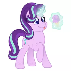 Size: 1500x1500 | Tagged: safe, artist:stephanoodle, banned from derpibooru, deleted from derpibooru, derpibooru import, starlight glimmer, cute, food, glimmerbetes, glowing horn, horn, ice cream, levitation, magic, magic aura, simple background, solo, telekinesis, that pony sure does love ice cream, tongue out, white background
