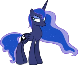 Size: 4000x3360 | Tagged: safe, artist:theartsyemporium, banned from derpibooru, deleted from derpibooru, derpibooru import, edit, editor:slayerbvc, vector edit, princess luna, alicorn, a royal problem, accessory-less edit, bags under eyes, bed mane, duckface, female, grumpy, looking back, mare, missing accessory, simple background, sleepy, solo, transparent background, unamused, vector