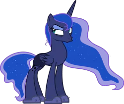 Size: 4000x3360 | Tagged: safe, artist:theartsyemporium, banned from derpibooru, deleted from derpibooru, derpibooru import, edit, editor:slayerbvc, vector edit, princess luna, alicorn, a royal problem, bags under eyes, bed mane, clothes, duckface, female, grumpy, looking back, mare, missing accessory, morning ponies, shorts, simple background, sleepy, slippers, solo, transparent background, unamused, underwear, vector