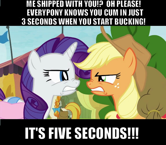 Size: 572x499 | Tagged: questionable, banned from derpibooru, deleted from derpibooru, derpibooru import, screencap, applejack, rarity, angry, caption, image macro, implied lesbian, implied rarijack, implied sex, implied shipping, meme, shipping denied, text