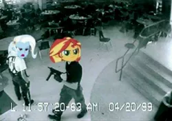 Size: 1352x953 | Tagged: semi-grimdark, banned from derpibooru, deleted from derpibooru, derpibooru import, sunset shimmer, trixie, equestria girls, 1000 hours in ms paint, columbine, drama bait, school shooting, we are going to hell