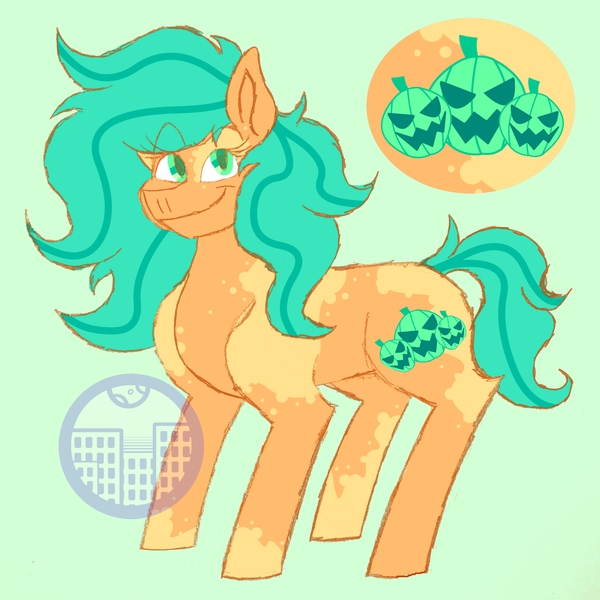 Size: 2400x2400 | Tagged: safe, artist:punkpride, banned from derpibooru, deleted from derpibooru, derpibooru import, oc, oc:pumpkin harvest, unofficial characters only, earth pony, female, green background, magical gay spawn, mare, offspring, parent:big macintosh, parent:caramel, parents:caramac, simple background, solo