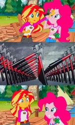 Size: 414x688 | Tagged: safe, artist:gollum123, banned from derpibooru, deleted from derpibooru, derpibooru import, pinkie pie, sunset shimmer, equestria girls, legend of everfree, dafuq, exploitable meme, gerald scarfe, hammers, meme, pink floyd, sunset sees things, the wall
