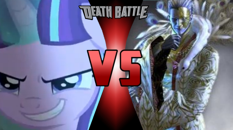 Size: 750x421 | Tagged: safe, banned from derpibooru, deleted from derpibooru, derpibooru import, edit, editor:mega-poneo, starlight glimmer, human, bayonetta, crossover, death battle, exploitable meme, father balder, grin, magic, meme, smiling