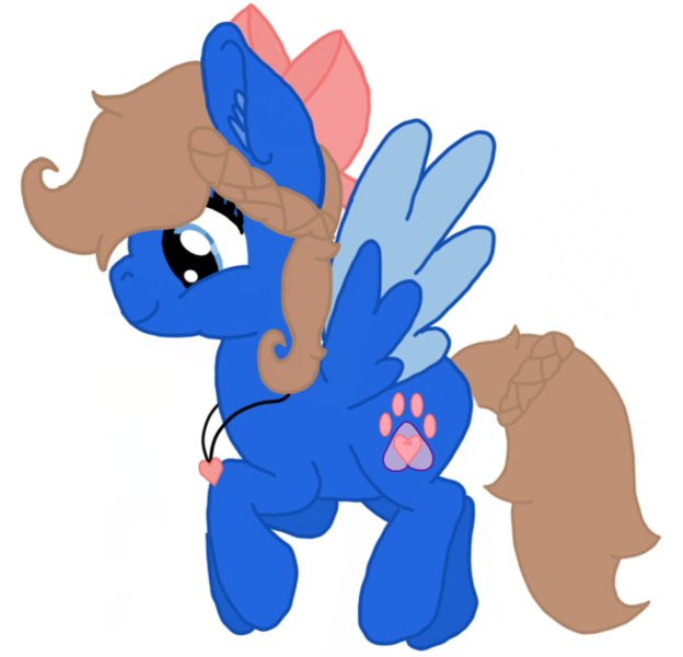 Size: 911x876 | Tagged: safe, artist:xoradoodles, banned from derpibooru, deleted from derpibooru, derpibooru import, oc, oc:midnight luna, pegasus, pony, bow, female, hair bow, mare, paw prints, simple background, solo, transparent background, two toned wings, wings