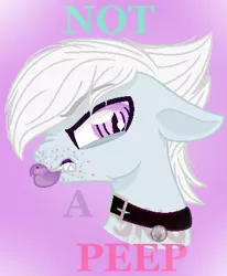 Size: 370x450 | Tagged: safe, artist:superrosey16, banned from derpibooru, deleted from derpibooru, derpibooru import, oc, unofficial characters only, pony, bell, bell collar, bust, candy, collar, food, male, mouth hold, peeps, portrait, solo, stallion