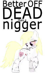 Size: 1019x1654 | Tagged: grimdark, artist:k', banned from derpibooru, deleted from derpibooru, derpibooru import, edit, oc, oc:aryanne, earth pony, pony, abortion, bloodshot eyes, female, knife, mare, nazi, racism, scalpel, simple background, solo, swastika, this will end in death, transparent background