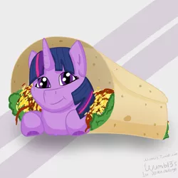 Size: 4000x4000 | Tagged: safe, artist:sfwumbl3, banned from derpibooru, deleted from derpibooru, derpibooru import, twilight sparkle, 30 minute art challenge, burrito, cheese, female, food, lettuce, looking at you, meat, salsa, smiling, solo