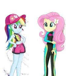 Size: 832x960 | Tagged: safe, artist:liniitadash23, banned from derpibooru, deleted from derpibooru, derpibooru import, edit, editor:superbobiann, fluttershy, rainbow dash, equestria girls, equestria girls series, clothes, simple background, swimsuit, transparent background