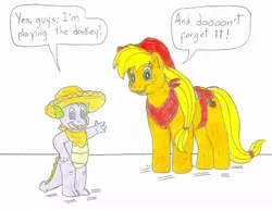 Size: 900x698 | Tagged: safe, banned from derpibooru, deleted from derpibooru, derpibooru import, applejack, spike, crossover, parody, quick draw mcgraw
