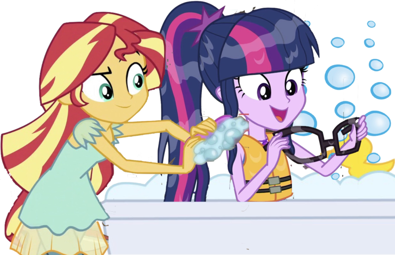 Size: 1771x1143 | Tagged: safe, banned from derpibooru, deleted from derpibooru, derpibooru import, edit, editor:superbobiann, sci-twi, sunset shimmer, twilight sparkle, dance magic, equestria girls, equestria girls series, the salty sails, spoiler:eqg specials, bath, bathtub, bubble, bubble bath, clothes, cute, glasses, lifejacket, open mouth, ponytail, rubber duck, simple background, swimsuit, transparent background, twiabetes