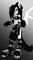 Size: 1558x2818 | Tagged: safe, artist:lilith, banned from derpibooru, deleted from derpibooru, derpibooru import, oc, oc:angel, unofficial characters only, anthro, crystal pony, hybrid, pegasus, belly button, female, goth, gothic, heterochromia, midriff, solo, sonicified, sonic the hedgehog (series)