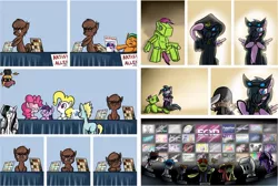 Size: 1006x675 | Tagged: safe, artist:southparktaoist, banned from derpibooru, deleted from derpibooru, derpibooru import, scootaloo, surprise, twilight sparkle, oc, oc:the living tombstone, chocolate pony, food pony, comic, g1, g1 to g4, generation leap, hotblooded pinkie pie, laura, meta, rectangle pony, sethisto, stalkerloo