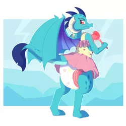 Size: 2000x2000 | Tagged: suggestive, artist:bunnykisses, banned from derpibooru, deleted from derpibooru, derpibooru import, princess ember, dragon, abdl, blushing, clothes, cute, diaper, diaper fetish, emberbetes, female, fetish, pink, poofy diaper, skirt, solo, toy, wand