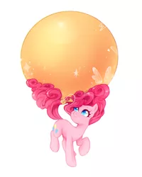 Size: 840x1050 | Tagged: safe, artist:jumblehorse, banned from derpibooru, deleted from derpibooru, derpibooru import, pinkie pie, earth pony, pony, horse play, balloon, cute, diapinkes, female, floating, looking up, mare, mouth hold, pinkie being pinkie, pinkie physics, raised hoof, simple background, smiling, solo, sparkles, static electricity, stuck, white background