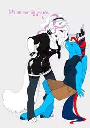 Size: 1414x2000 | Tagged: suggestive, artist:arctic-fox, banned from derpibooru, deleted from derpibooru, derpibooru import, oc, oc:andrew swiftwing, unofficial characters only, anthro, fox, pegasus, unguligrade anthro, breasts, cleavage, clothes, dress, female, furry, innuendo, male, stallion, talking, unshorn fetlocks