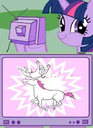 Size: 562x770 | Tagged: semi-grimdark, banned from derpibooru, deleted from derpibooru, derpibooru import, twilight sparkle, human, unicorn, blood, exploitable, exploitable meme, faic, horn, horn impalement, human male, majestic as fuck, male, meme, obligatory pony, tv meme, whack your boss