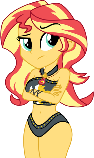 Size: 1010x1698 | Tagged: suggestive, artist:mashoart, banned from derpibooru, deleted from derpibooru, derpibooru import, edit, sunset shimmer, equestria girls, equestria girls series, adorasexy, belly button, bikini, bikini babe, bikini bottom, breasts, clothes, crossed arms, curvy, cute, cutie mark, cutie mark on clothes, female, geode of empathy, hips, hourglass figure, jewelry, magical geodes, midriff, necklace, raised eyebrow, sexy, shimmerbetes, sideboob, simple background, solo, solo female, stupid sexy sunset shimmer, swimsuit, thighs, transparent background, unamused, vector, wide hips