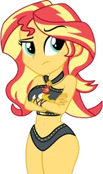 Size: 1010x1698 | Tagged: suggestive, artist:mashoart, banned from derpibooru, deleted from derpibooru, derpibooru import, edit, sunset shimmer, equestria girls, equestria girls series, adorasexy, belly button, bikini, bikini babe, bikini bottom, breasts, clothes, crossed arms, curvy, cute, cutie mark, cutie mark on clothes, female, geode of empathy, hips, hourglass figure, jewelry, magical geodes, midriff, necklace, raised eyebrow, sexy, shimmerbetes, sideboob, simple background, solo, solo female, stupid sexy sunset shimmer, swimsuit, thighs, transparent background, unamused, vector, wide hips