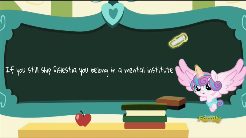 Size: 800x450 | Tagged: safe, banned from derpibooru, deleted from derpibooru, derpibooru import, edit, edited screencap, screencap, discord, princess celestia, princess flurry heart, alicorn, pony, a flurry of emotions, anti-shipping, baby, baby pony, dislestia, exploitable meme, female, flurry art, flurry heart's chalkboard, magic, male, meme, school, shipping, straight