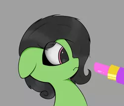 Size: 3500x3000 | Tagged: safe, artist:shepardinthesky, banned from derpibooru, deleted from derpibooru, derpibooru import, part of a set, oc, oc:anonfilly, animated at source, bust, explicit source, eye clipping through hair, female, filly, floppy ears, gray background, lipstick, scrunchy face, simple background, solo