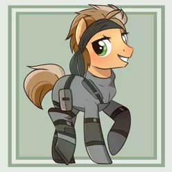 Size: 2000x2000 | Tagged: safe, artist:angelbeat-drift, banned from derpibooru, deleted from derpibooru, derpibooru import, ponified, earth pony, pony, smiling, solid snake, solo