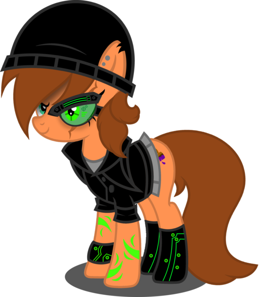 Size: 1280x1439 | Tagged: safe, artist:fletcherthehuntress, banned from derpibooru, deleted from derpibooru, derpibooru import, oc, oc:anemy zero, cyborg, earth pony, pony, beanie, clothes, female, hat, mare, simple background, solo, transparent background