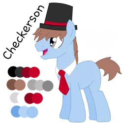 Size: 2000x2000 | Tagged: safe, artist:xoradoodles, banned from derpibooru, deleted from derpibooru, derpibooru import, oc, oc:checkerson, earth pony, pony, hat, male, necktie, reference sheet, simple background, solo, stallion, top hat, transparent background