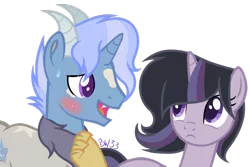 Size: 1024x684 | Tagged: safe, artist:bronywolf33, banned from derpibooru, deleted from derpibooru, derpibooru import, oc, oc:crystal star, oc:tristan, unofficial characters only, hybrid, pony, unicorn, female, interspecies offspring, male, mare, offspring, parent:discord, parent:king sombra, parent:trixie, parent:twilight sparkle, parents:trixcord, parents:twibra, simple background, transparent background