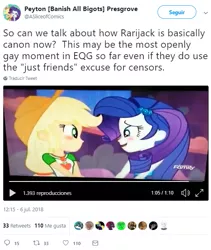 Size: 517x613 | Tagged: safe, banned from derpibooru, deleted from derpibooru, derpibooru import, screencap, applejack, rarity, equestria girls, equestria girls series, rollercoaster of friendship, female, lesbian, meta, rarijack, shipping, twitter