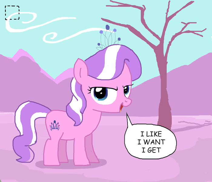 Size: 3039x2606 | Tagged: safe, artist:beyondysupreme, banned from derpibooru, deleted from derpibooru, derpibooru import, diamond tiara, pony, looking at you, mountain, solo, speech bubble, tree