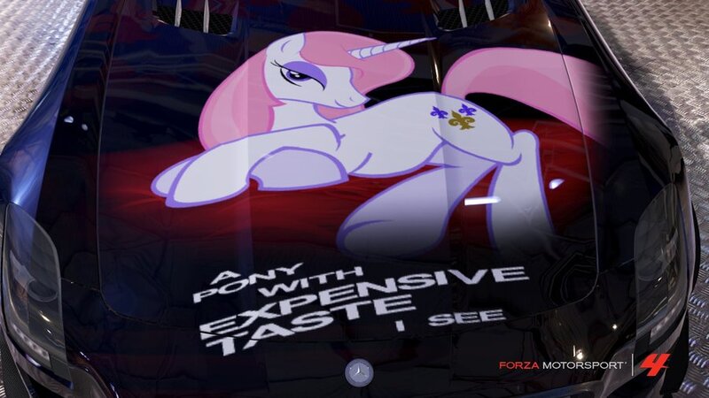 Size: 900x506 | Tagged: safe, banned from derpibooru, deleted from derpibooru, derpibooru import, fleur-de-lis, car, forza motorsport