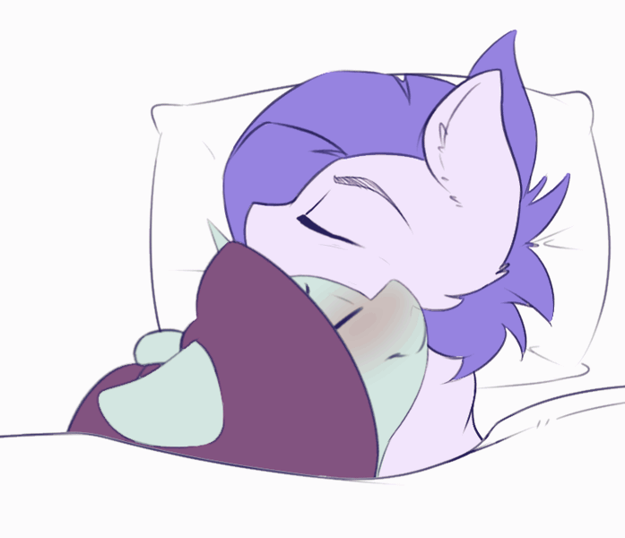 Size: 774x666 | Tagged: suggestive, artist:angrylittlerodent, banned from derpibooru, deleted from derpibooru, derpibooru import, edit, oc, oc:lavender, oc:taffeta, unofficial characters only, pony, unicorn, animated, bed, blanket, blushing, ear fluff, eyes closed, female, floppy ears, frame by frame, lidded eyes, male, mare, oc x oc, pillow, rule 63, shipping, side, simple background, smiling, stallion, straight, white background