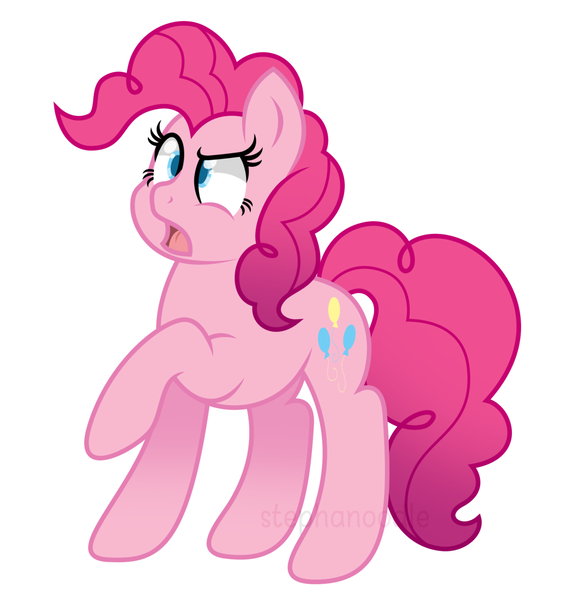 Size: 1280x1310 | Tagged: safe, artist:stephanoodle, banned from derpibooru, deleted from derpibooru, derpibooru import, pinkie pie, earth pony, female, mare, raised hoof, simple background, solo, white background