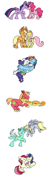 Size: 1020x3600 | Tagged: safe, artist:selective-yellow, banned from derpibooru, deleted from derpibooru, derpibooru import, applejack, big macintosh, bon bon, carrot top, derpy hooves, fluttershy, golden harvest, lyra heartstrings, pinkie pie, rainbow dash, rarity, roseluck, sweetie drops, twilight sparkle, pony, appleshy, carrotmac, female, lesbian, lyraderp, male, mane six, raridash, rosebon, shipping, simple background, straight, transparent background, twinkie