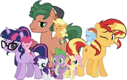 Size: 1546x973 | Tagged: safe, artist:cloudyglow, artist:superbobiann, banned from derpibooru, deleted from derpibooru, derpibooru import, edit, editor:superbobiann, applejack, fluttershy, pinkie pie, rainbow dash, rarity, sci-twi, spike, spike the regular dog, sunset shimmer, timber spruce, twilight sparkle, ponified, dog, earth pony, pony, unicorn, equestria girls, adventure in everfree, alternate mane seven, alternate universe, cutie mark, dragon dog spike, equestria girls dragonified, equestria girls ponified, mane six, simple background, transparent background, unicorn sci-twi