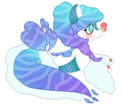 Size: 800x695 | Tagged: safe, artist:pastelrose25, banned from derpibooru, deleted from derpibooru, derpibooru import, oc, butterfly, lamia, original species, pony, snake, snake pony, water pony, blushing, closed species, colored, flat colors, gem, glass pony, happy, sea glass pony, simple background, snake tail, solo, transparent background