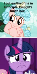 Size: 780x1562 | Tagged: safe, banned from derpibooru, deleted from derpibooru, derpibooru import, edit, edited screencap, screencap, cozy glow, twilight sparkle, horse play, marks for effort, abuse, pure unfiltered evil, twilybuse