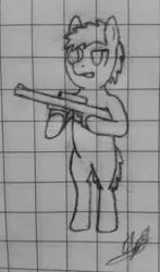 Size: 1131x1920 | Tagged: safe, artist:brony eddie, banned from derpibooru, deleted from derpibooru, derpibooru import, graph paper, gun, sketch, solo, traditional art, weapon