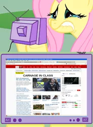 Size: 563x771 | Tagged: safe, banned from derpibooru, deleted from derpibooru, derpibooru import, fluttershy, exploitable meme, meme, news, newtown tragedy, obligatory pony, tv meme