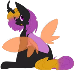 Size: 2440x2356 | Tagged: safe, artist:solaria, banned from derpibooru, deleted from derpibooru, derpibooru import, oc, unofficial characters only, changeling, changeling oc, colored sketch, female, high res, looking at you, looking back, looking back at you, open mouth, purple changeling, simple background, solo, transparent background, transparent wings, wings