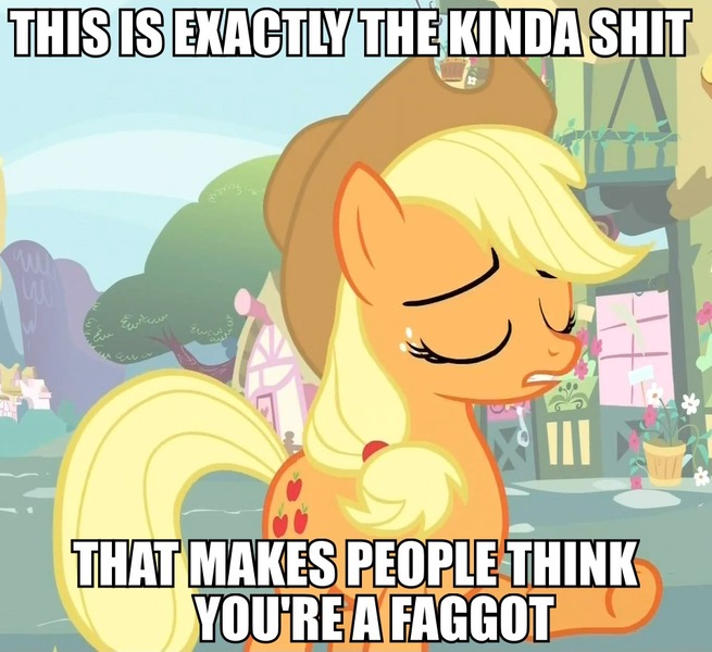 Size: 960x880 | Tagged: safe, banned from derpibooru, deleted from derpibooru, derpibooru import, applejack, wonderbolts academy, caption, image macro, reaction image, text, vulgar