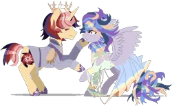 Size: 555x343 | Tagged: safe, artist:bonniethefox, banned from derpibooru, deleted from derpibooru, derpibooru import, oc, oc:solar sirius, oc:spectre flare, unofficial characters only, unicorn, alternate hairstyle, bedroom eyes, clothes, dress, duo, female, gala dress, height difference, male, mare, moonyverse, offpsring, offspring, parent:flash sentry, parent:rainbow dash, parent:soarin', parent:twilight sparkle, parents:flashlight, parents:soarindash, pixel art, shipping, shoes, simple background, stallion, straight, transparent background